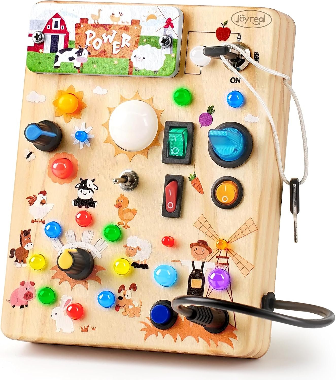 Joyreal Wooden Busy Board for Toddlers – Montessori Toys for 1 2 3 Year Old