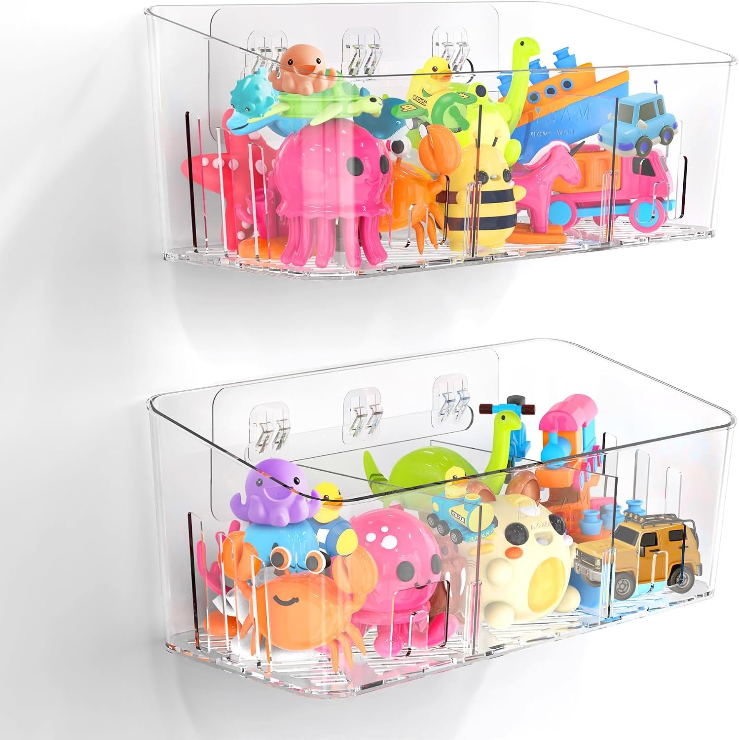 Bath Toy Storage 2 Packs, Large Bath Toy Holder – 3 Compartments, Quick-Dry