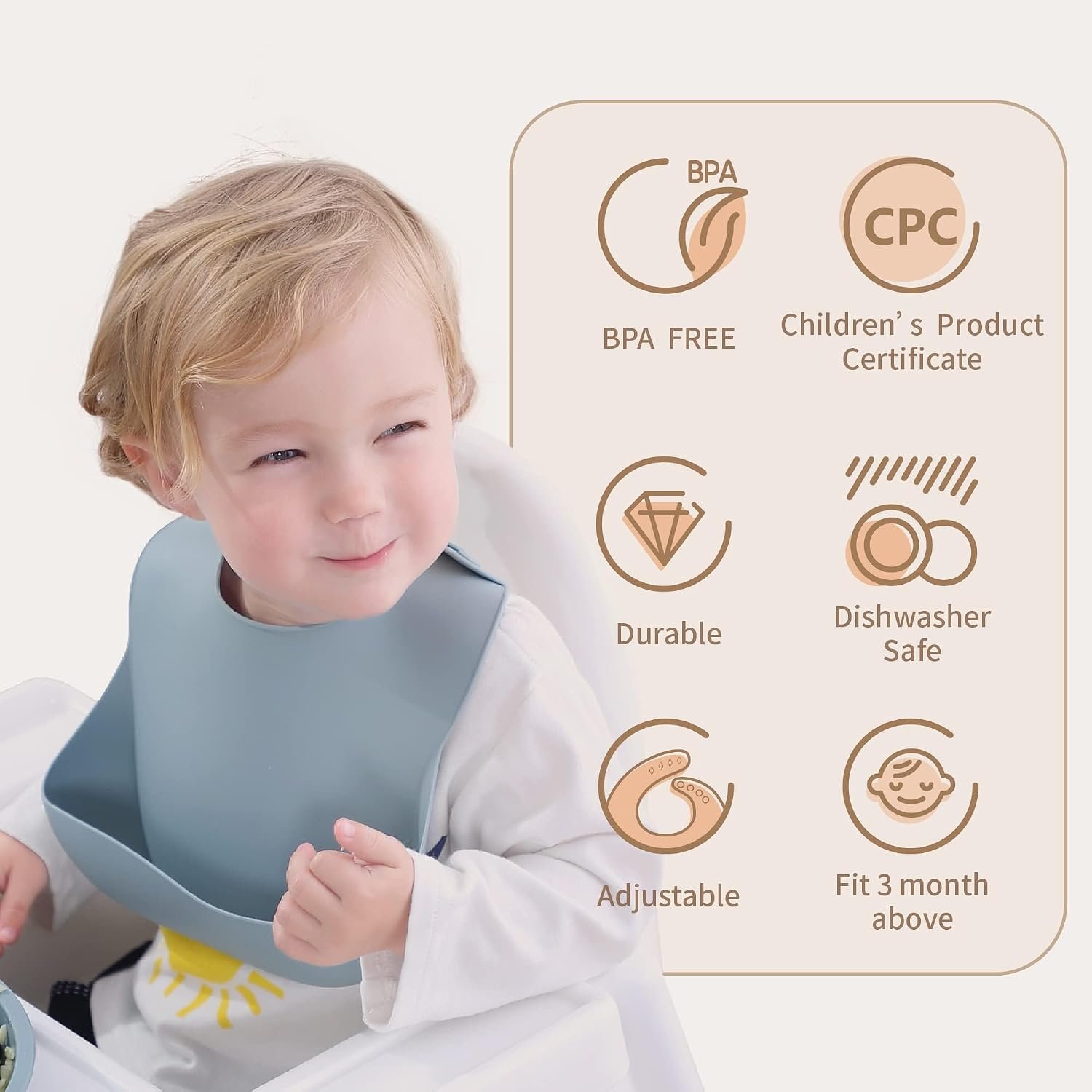 Moonkie Silicone Baby Bibs Set of 3, BPA Free Waterproof Baby Bibs for Eating, Adjustable Silicone Bibs for Babies 6-12 Months, Toddler Bibs with Pocket Food Catcher (Pink/Pastel Yellow/Soft Pink)