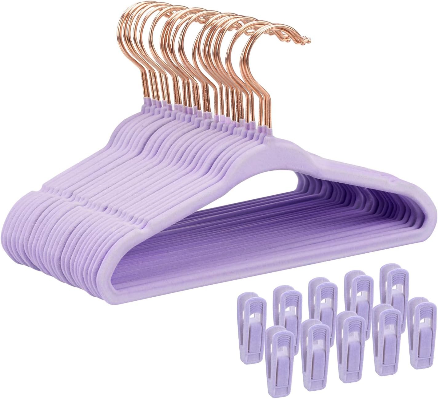 Baby Velvet Hangers 30 Pack – 11 Inch Premium Non Slip Kids Felt Hanger for Infant Clothes – Ultra Thin Baby Felt Hangers for Toddler Children’s Closet with 10 Hanger Clips – Purple
