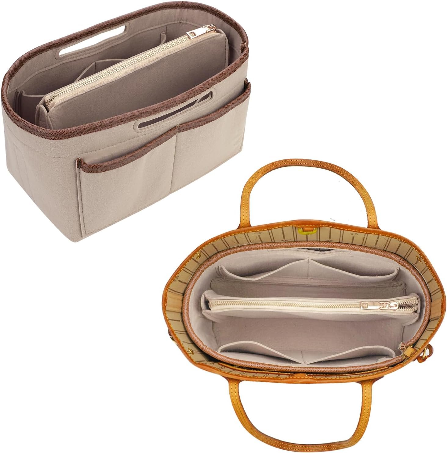 ZTUJO Purse Organizer Insert, Felt Tote Bag Organizer Insert for Tote Bag,Compatible with Longchamp, Le pliage Neverfull, Speedy and More (Beige, Extra Large)