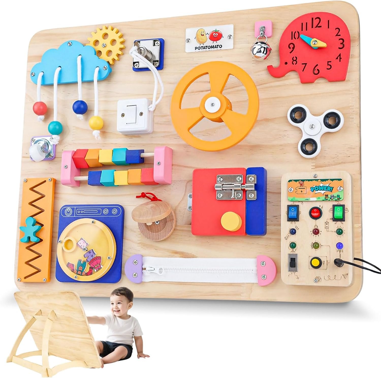 Large Busy Board 20″x16″,Montessori Wooden Sensory Toy for Toddlers