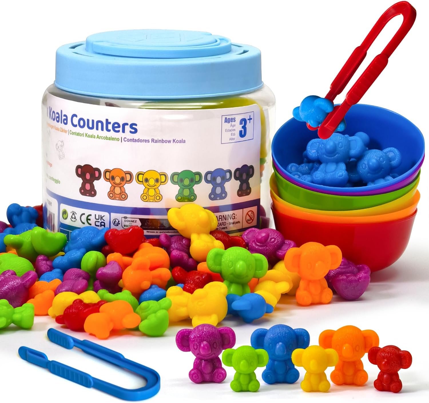 Pairez Toys Counting Toy for Toddlers, 60 Koala Counters with Sorting Bowls