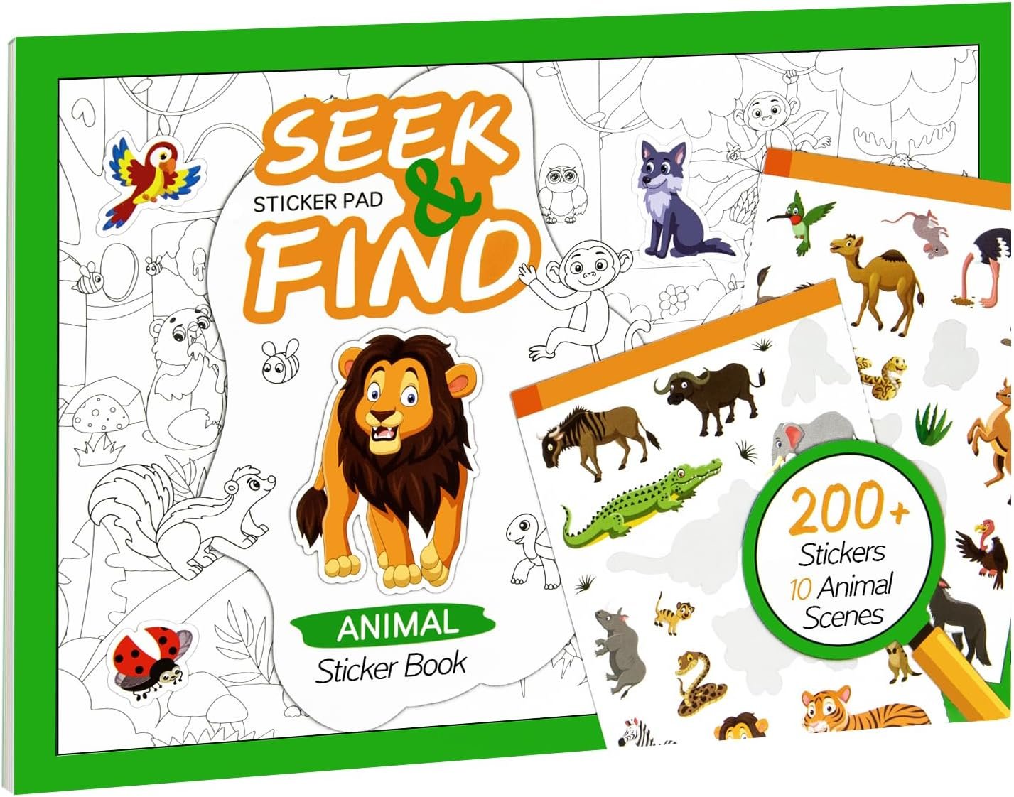 Seek and Find Sticker Pad, Animal Sticker Book for Kids Toddlers