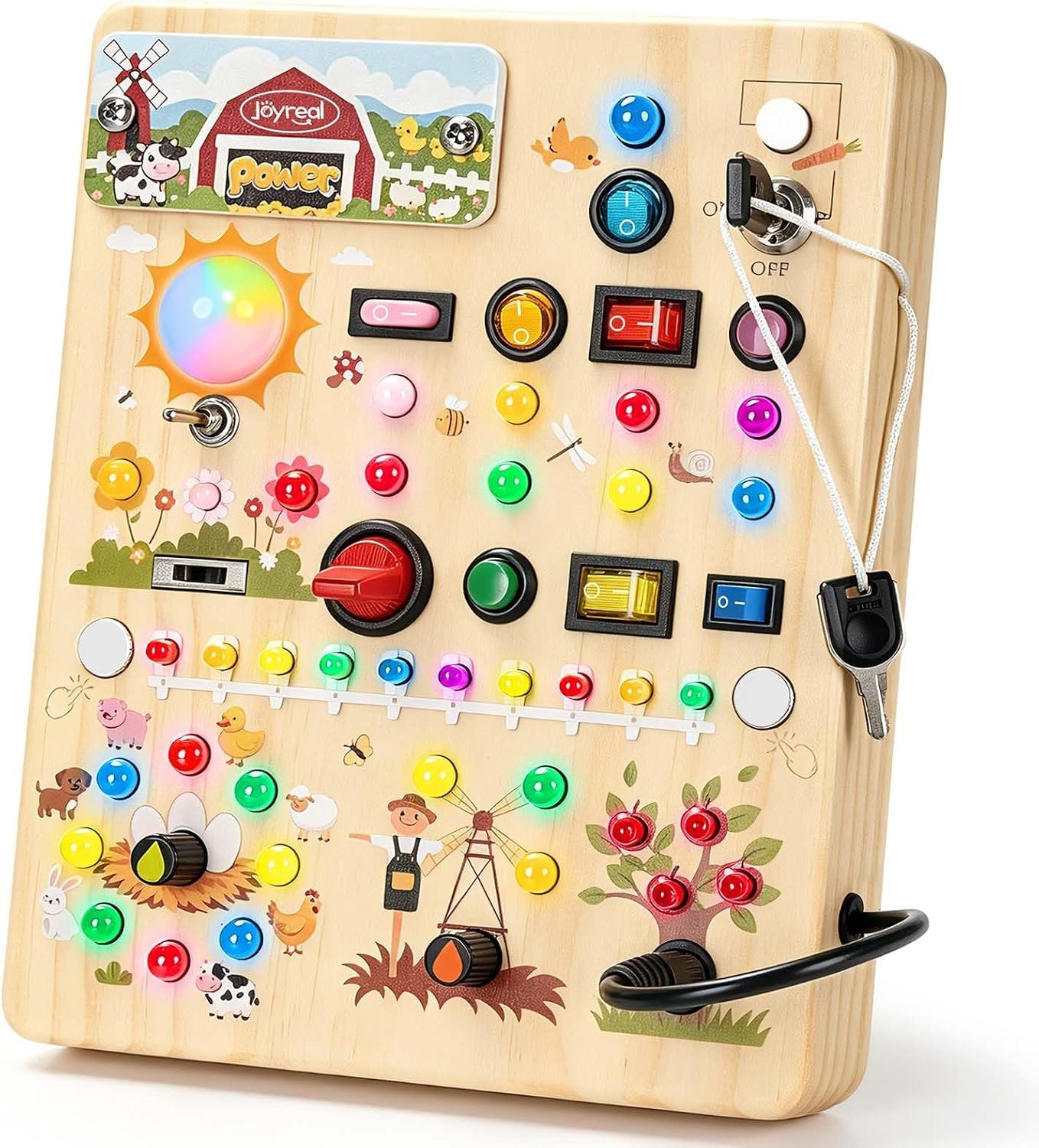Joyreal Busy Board with 17 LED Switches, Montessori Toys for 1 2 3 Year Old