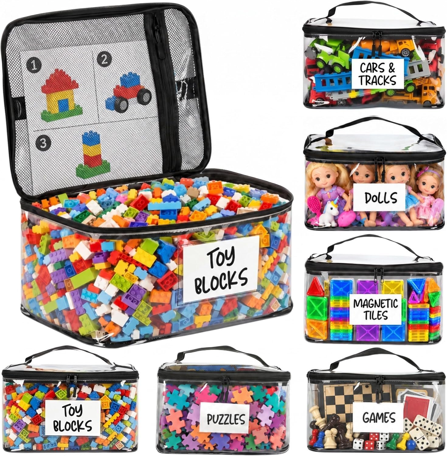 6-Pack Extra Large Clear Toy Storage Bags with Zippers, TPU