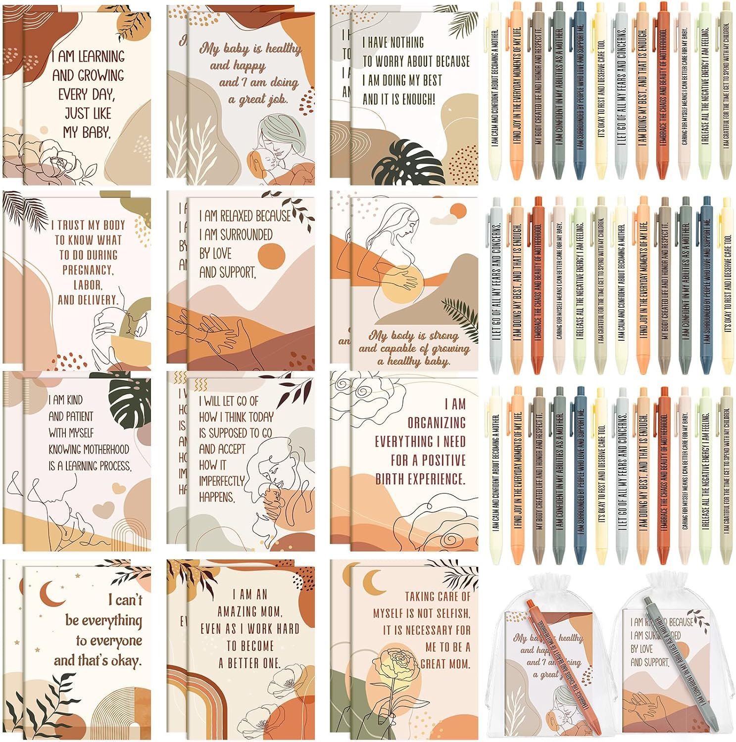 Mooliwe 48 Pcs Affirmation Notebooks Pens Bulk Gifts, Gratitude,New Mom