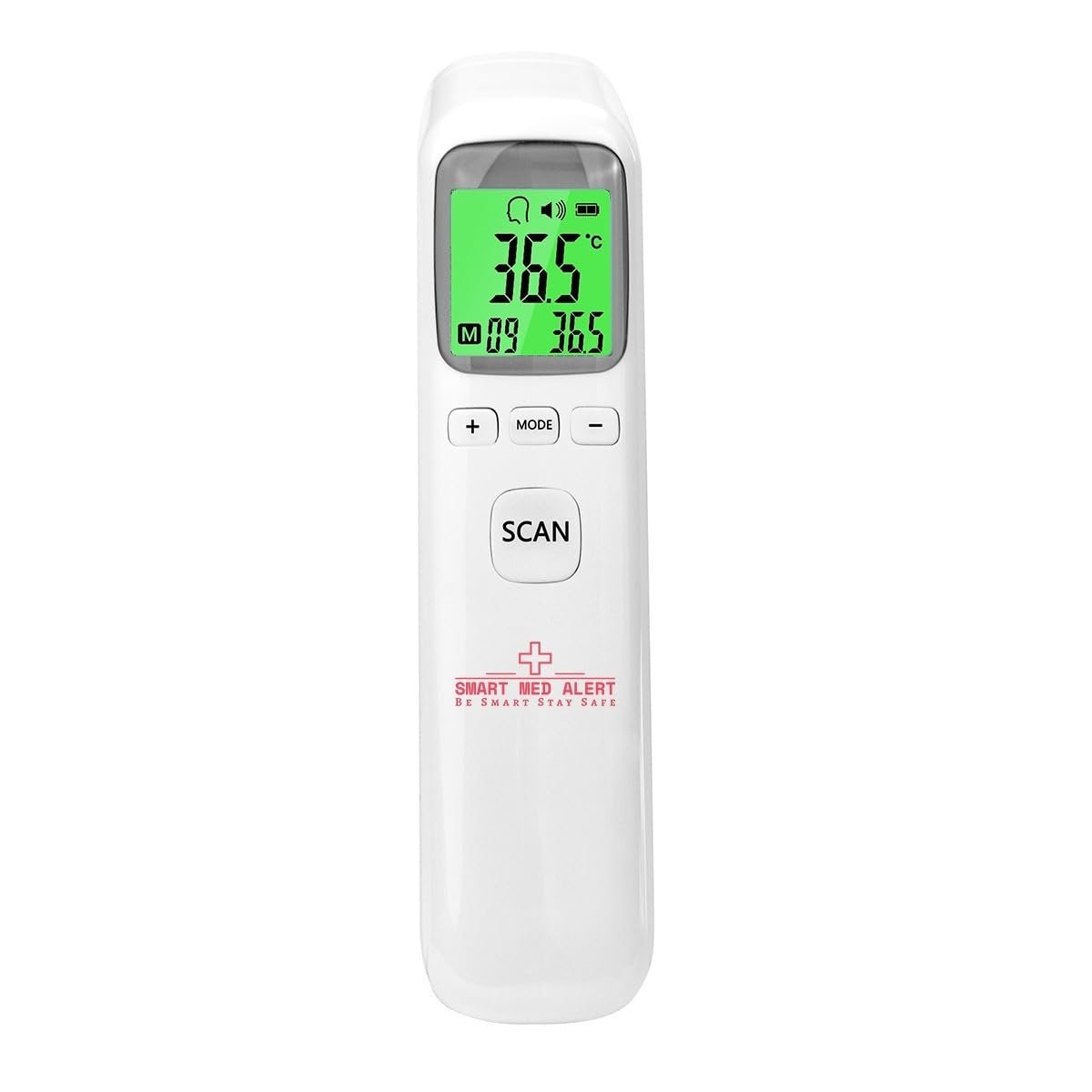 Smart Med Alert Forehead Infrared Thermometer, 1-Second Reading, Fever Alarm, No-Touch Measurement, 32-Set Memory Recall, 3 Color-Coded Indicators, Thermometer for Adults, Kids & Infants, °F/°C