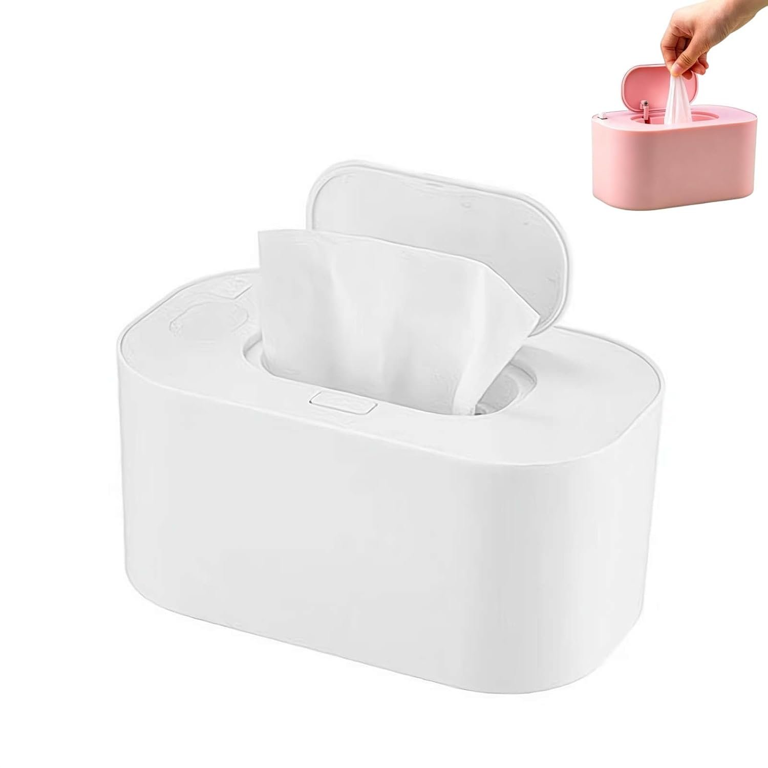 Portable Baby Wipe Warmer, Large Capacity Moist Wipe Dispenser with LED Display, Quiet & Even Heating, Diaper Wipes Warmer for Home Car Travel Use (White)