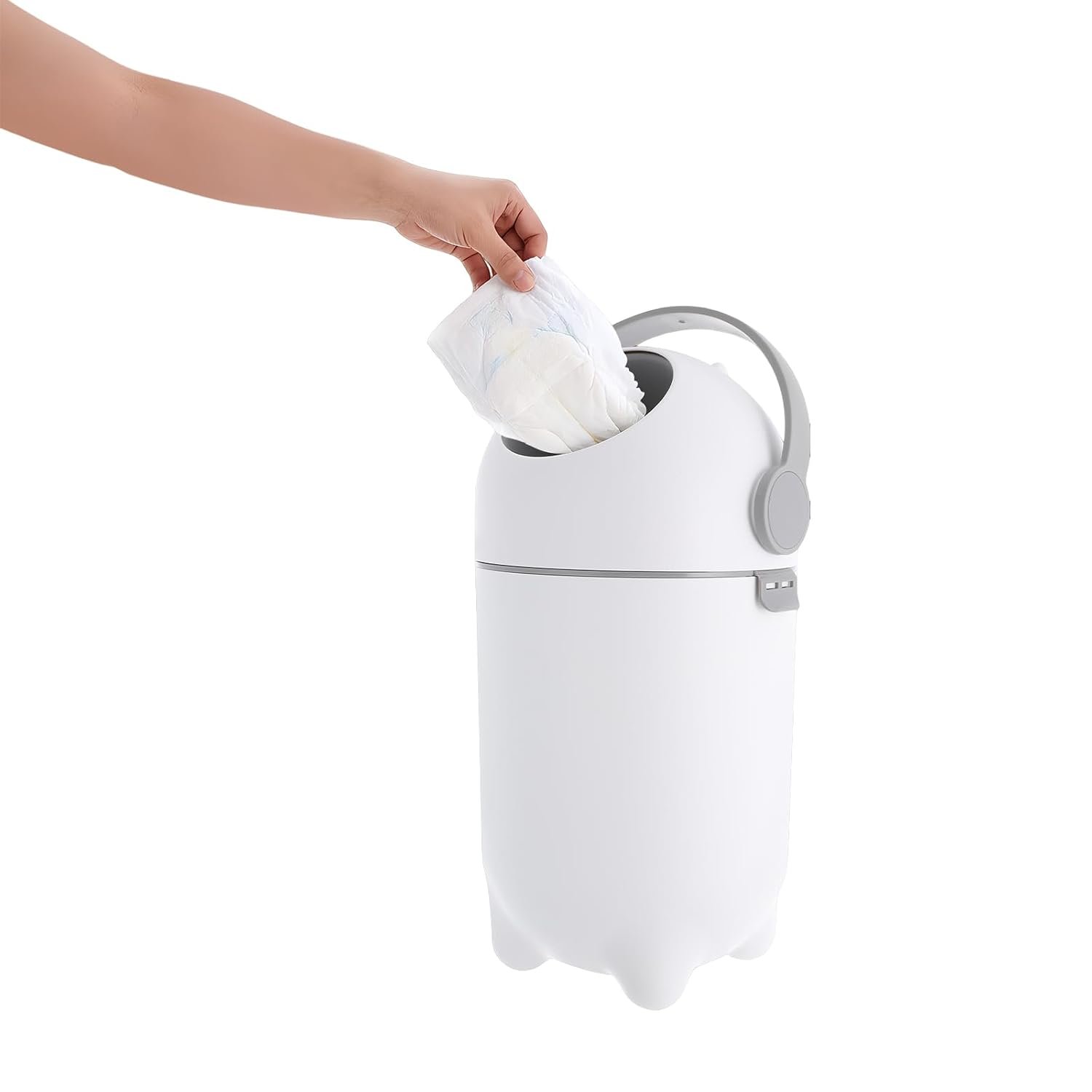 Odor Locking Diaper Pail with Airtight Lid, 4 Gallon Baby Diaper Trash Can, PP Nursery Bin Holds Up to 16 Diapers, One-Handed Use, White