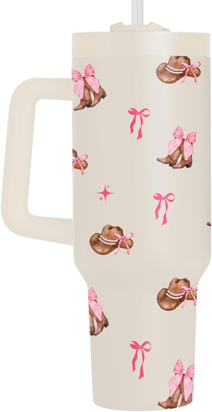 Fancyfams 40oz Western Tumbler with Handle, Cowgirl