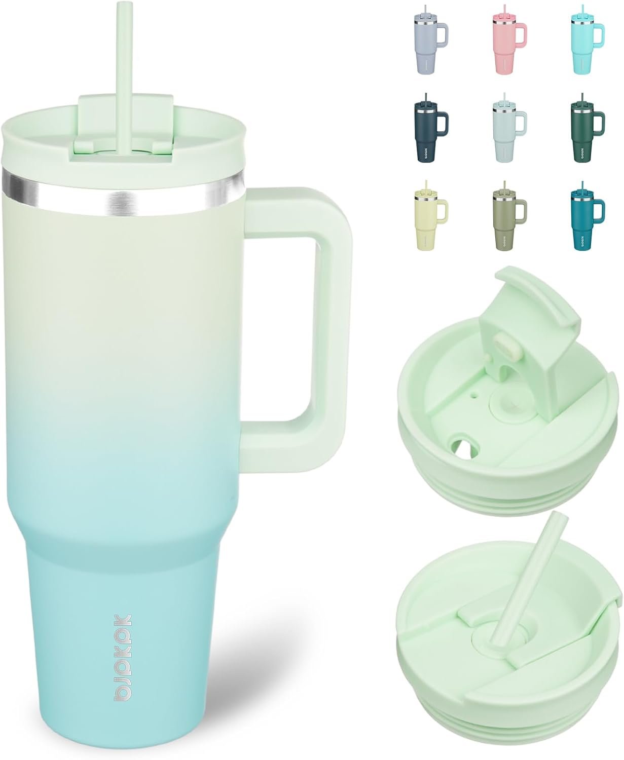 BJPKPK 40 oz Insulated Tumbler with Handle & Straw, Stainless Steel