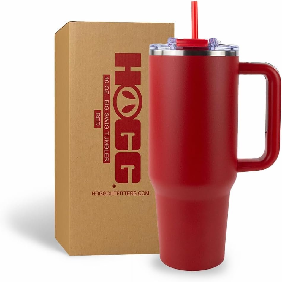 Hogg Big Swig 40oz Tumbler with Handle and Straw – Red, 40 oz Tumbler, Insulated Cup with Handle, 40oz Water Bottle with Straw, Thermal Cups, Leak Proof Lid, Travel Mugs, Stainless Steel