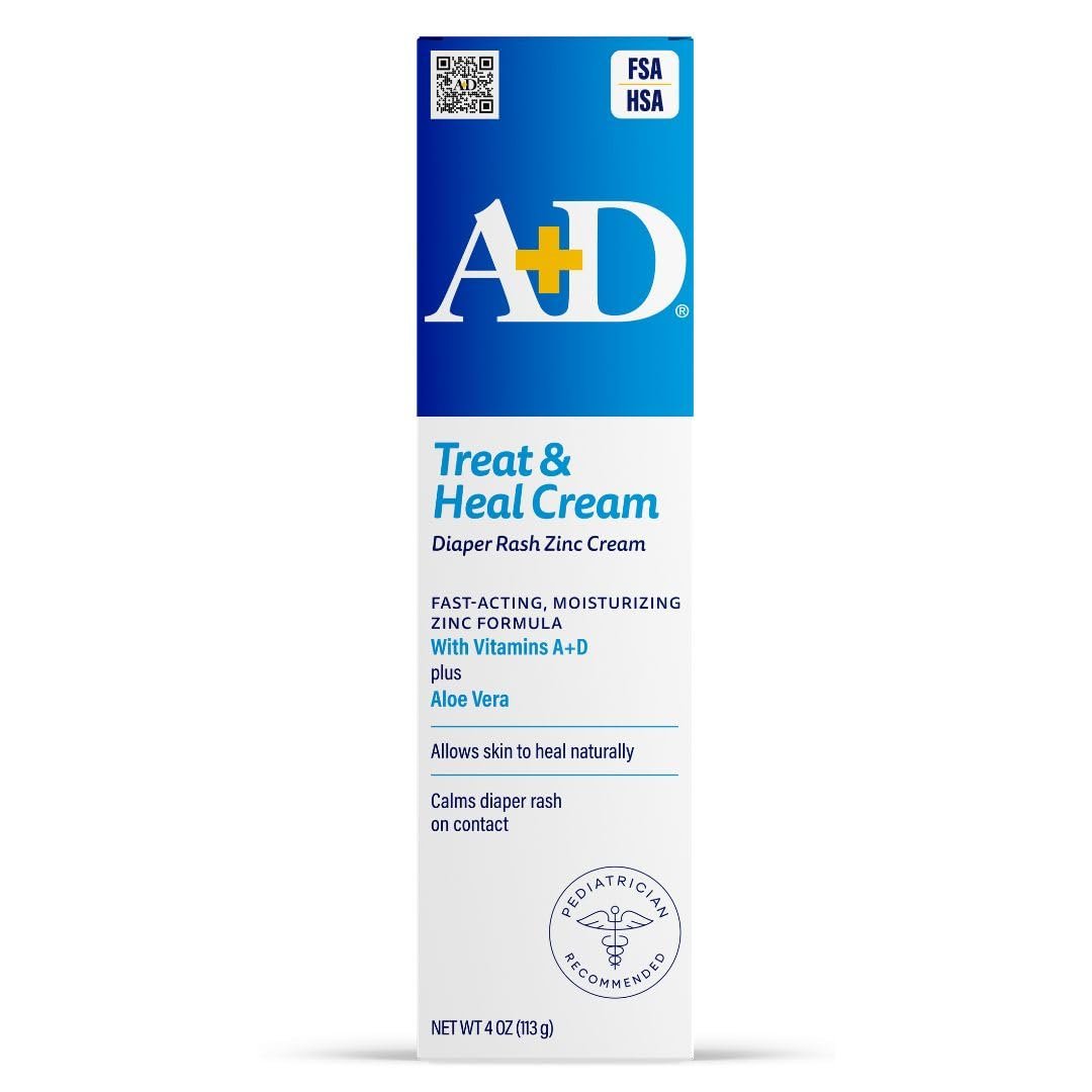 A+D Zinc Oxide Diaper Rash Cream – Soothes & Treats Diaper Rash – Zinc Oxide 10% Dimethicone 1% – Easy Spreading Diaper Rash Cream for Baby, Healing Skin Ointment for Red, Irritated Skin – 4oz