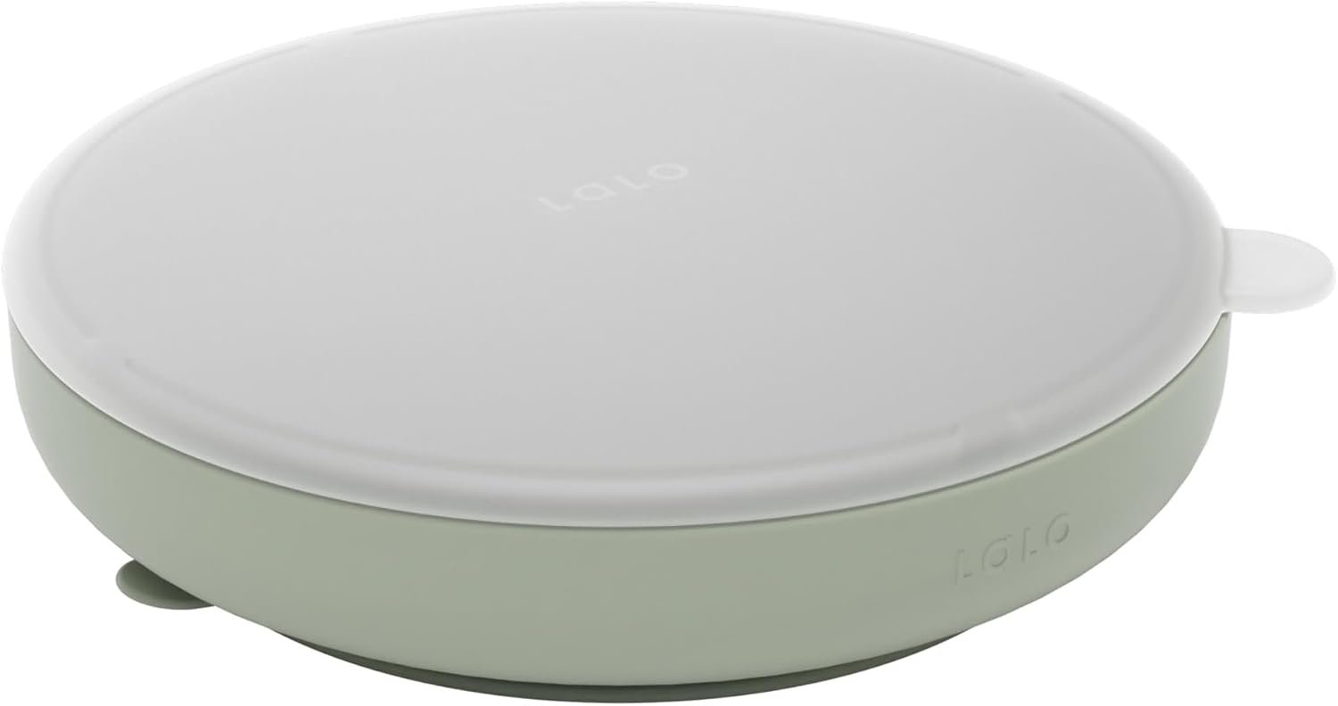 Lalo Suction Plate with Lid, Silicone Divider Baby Plate, Dishwasher Safe