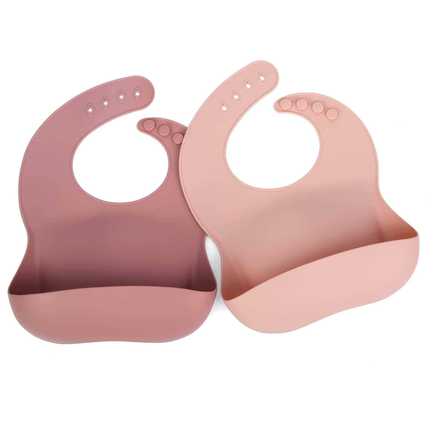 Ginbear Silicone Bibs Set for Babies 2 Pack 6 M+ (Mauve/Baby Pink)