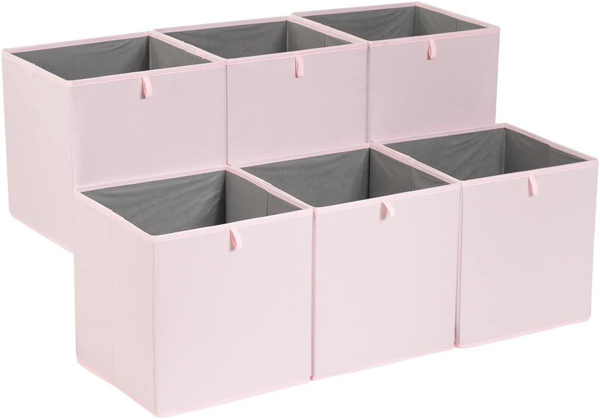 Amazon Basics Collapsible Cube Organizer Bins, Closet Storage Organizer Baskets for Shelves, Space-Saving, 13″ x 15″ x 13″, Peony Pink, Pack of 6