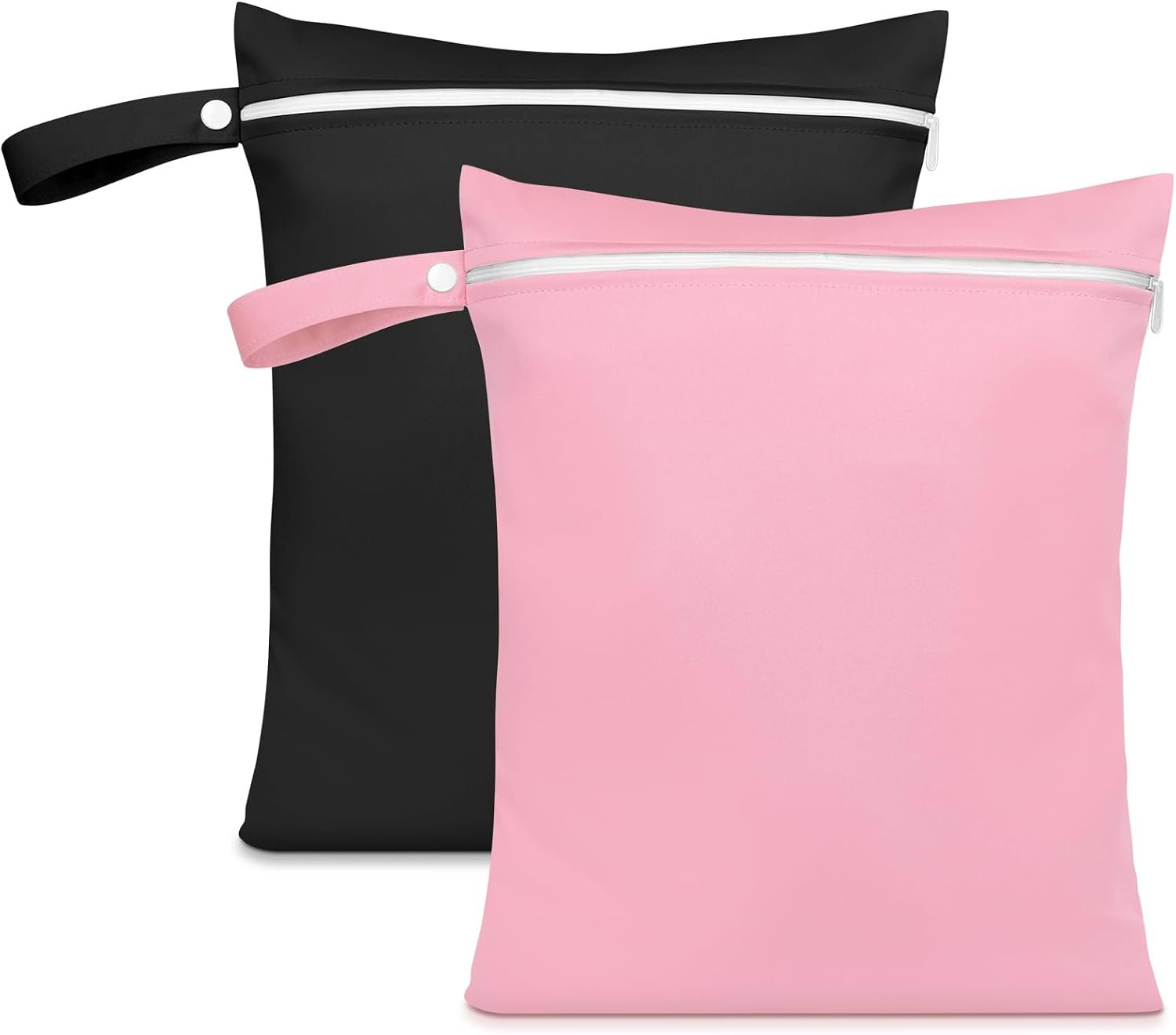 2PCS Wet Bags, Waterproof Reusable Cloth Diaper Bags, Black + Pink