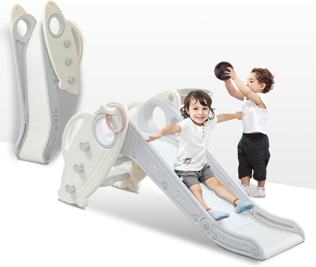 Onasti Kids Slide for Toddlers Age 1-3 with Basketball Hoop & Ring Game