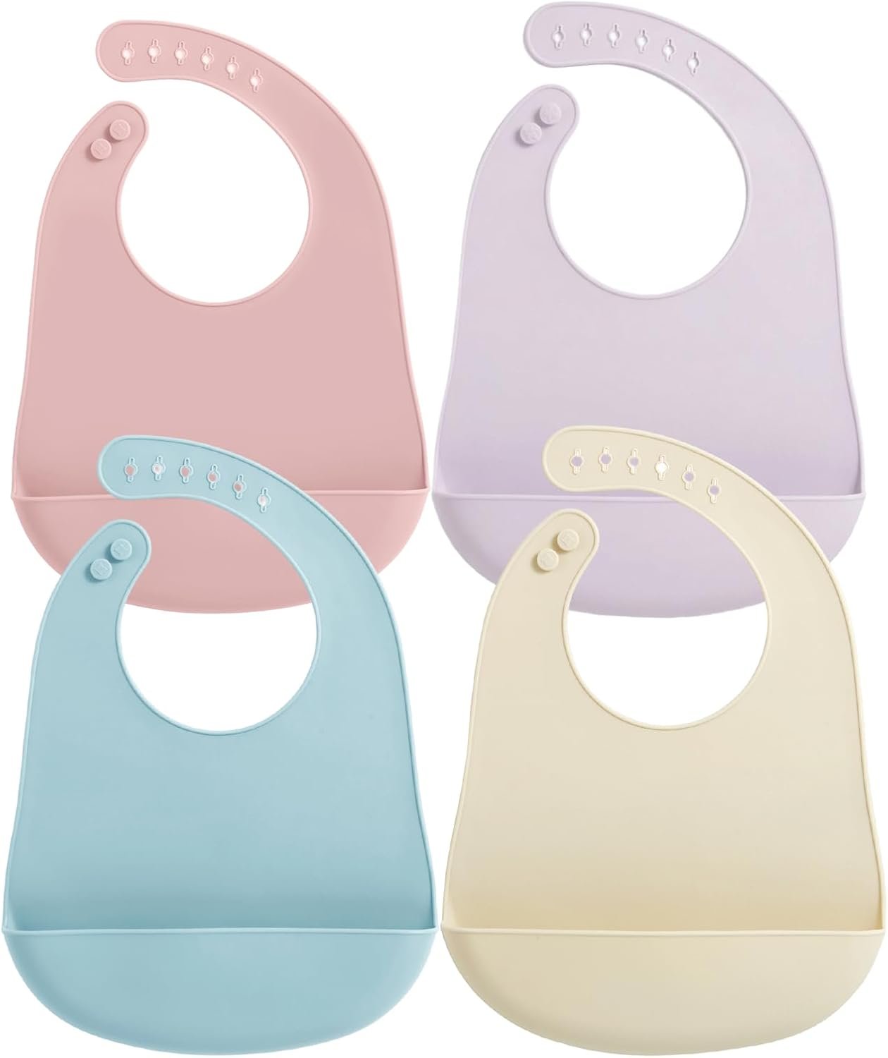 PandaEar Silicone Baby Bibs, 4 Pack Waterproof Feeding Bibs with Pocket