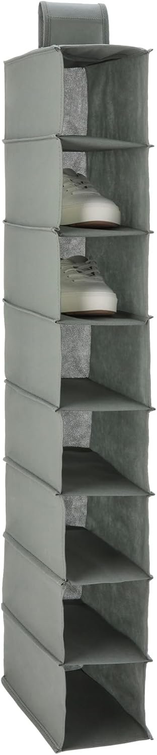 Amazon Basics 8-Tier Hanging Closet Shelf Shoe Organizer, Space Saving Storage, Foldable, 11.5 x 41 x 5.5 in, Dark Grey
