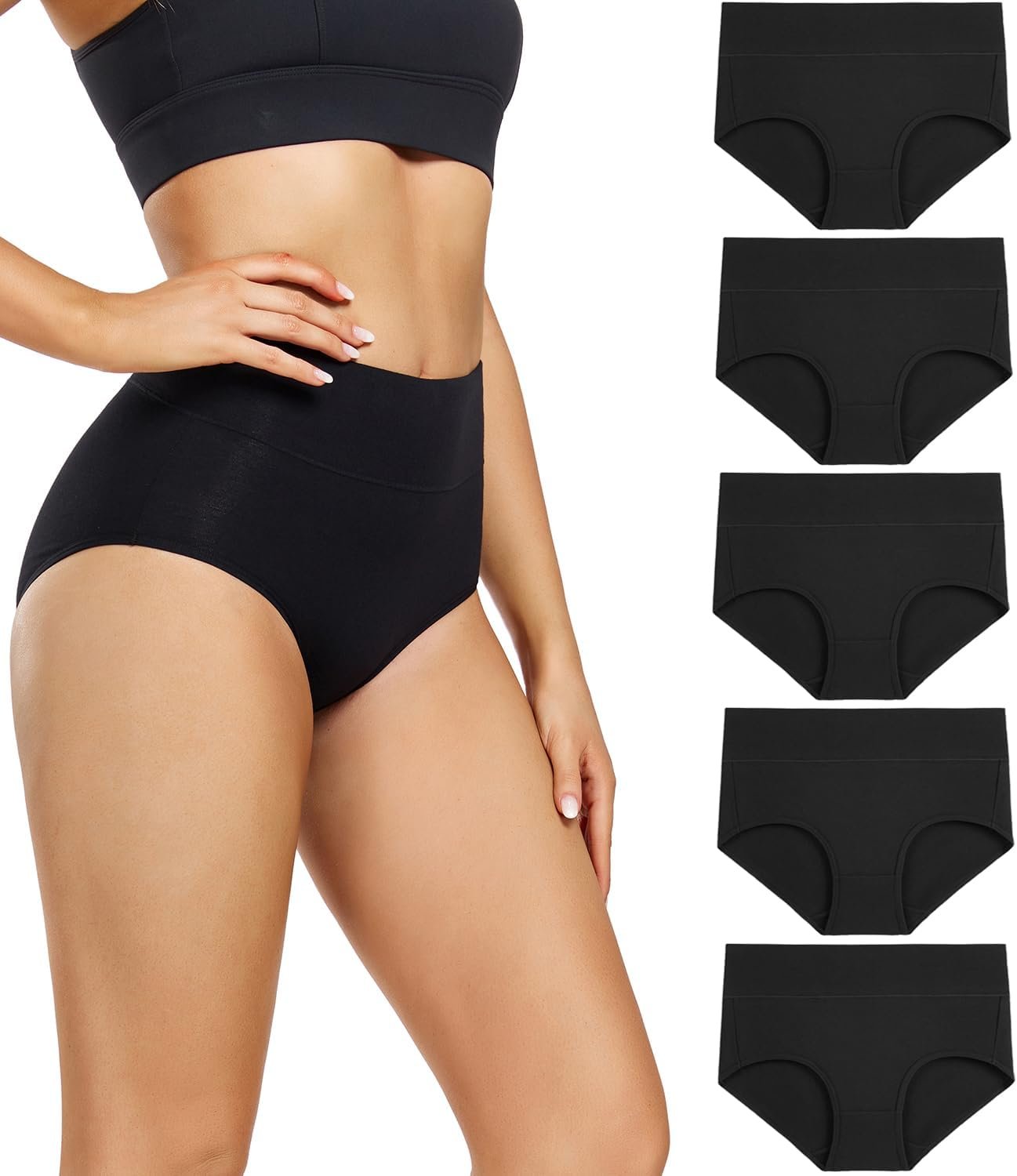 wirarpa Women’s Underwear High Waisted Ladies Cotton Panties Soft Full Coverage Briefs 5 Pack