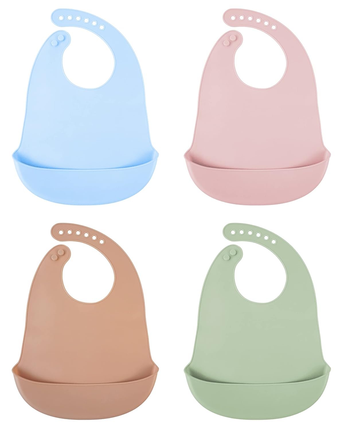 Silicone Baby Bibs, 4 Pcs Adjustable for Girls & Boys