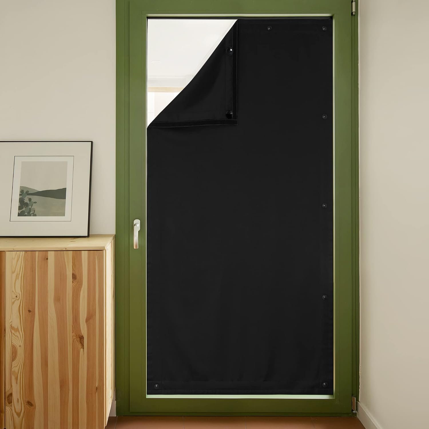 NICETOWN Blackout Shades Portable Window Nursery Curtain with Suction Cups & Sticky Strips for Travel/RV Camper, Temporary Window Cover for Kids Baby Bedroom – 45″ x 78″, Black, 1 Pack