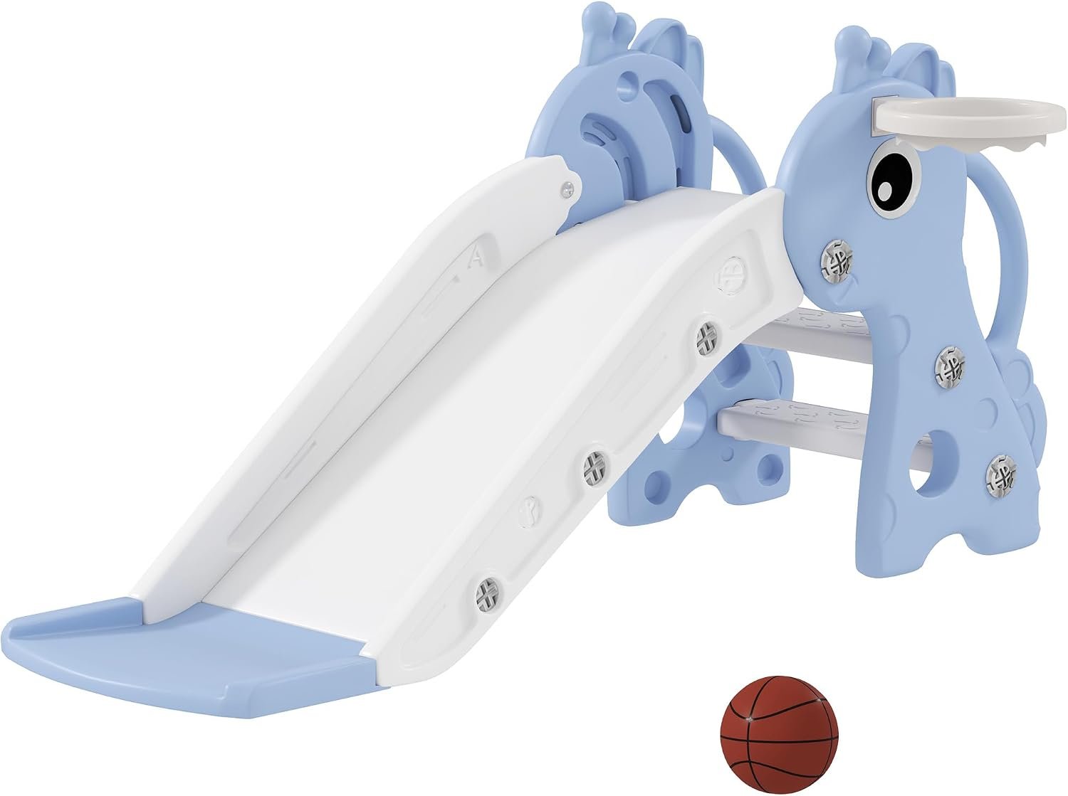 Qaba Toddler Slide with Climber, Basketball Hoop, Ball, Age 1-3 Y, Blue