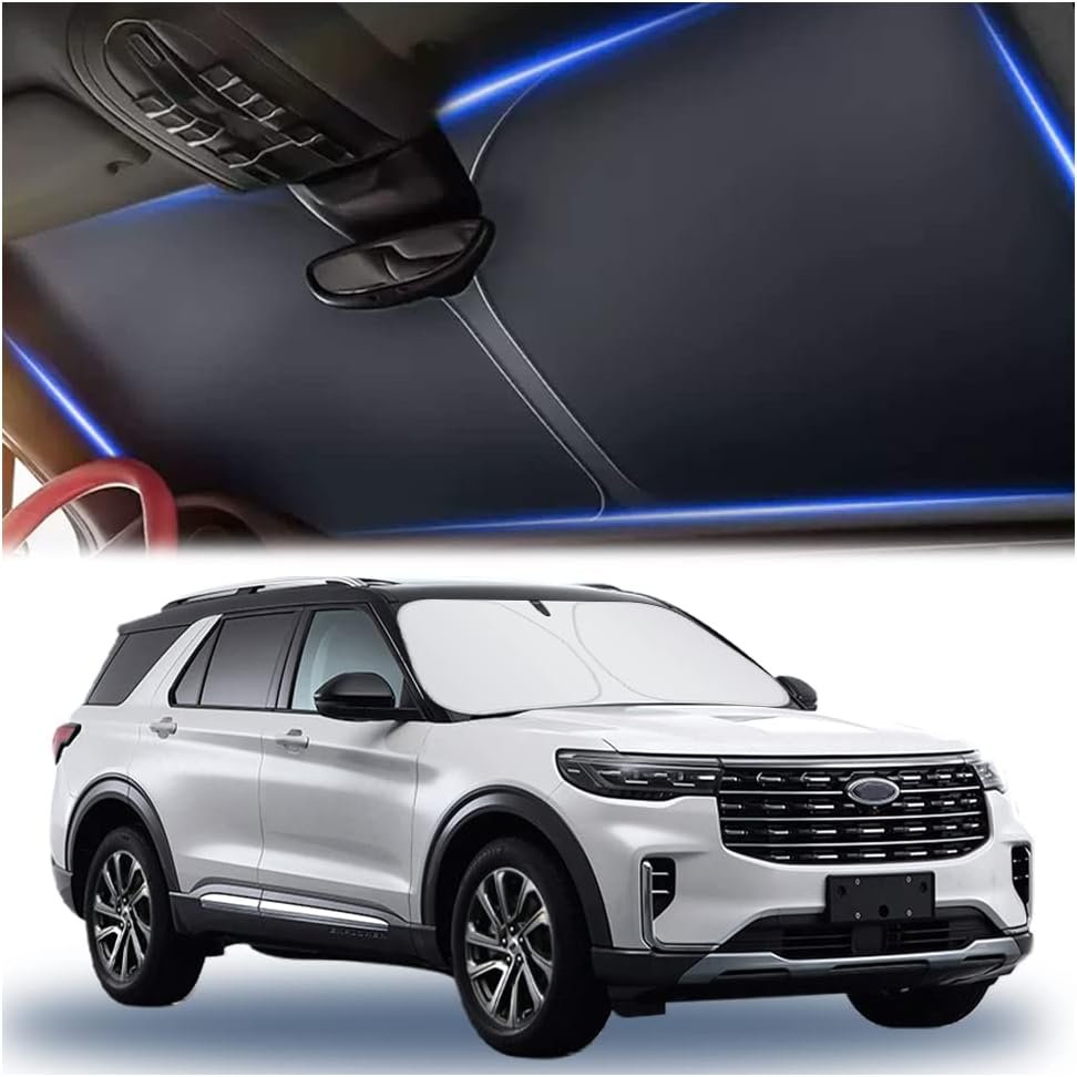 300T Thickened Automotive Glass Sunshade and Comes with Storage Bag,Keep Car Interior Cool,Universal Windshield Sun Shade Fit for Cars,Trucks,SUVs (L: 57.08 * 31.5 inch)