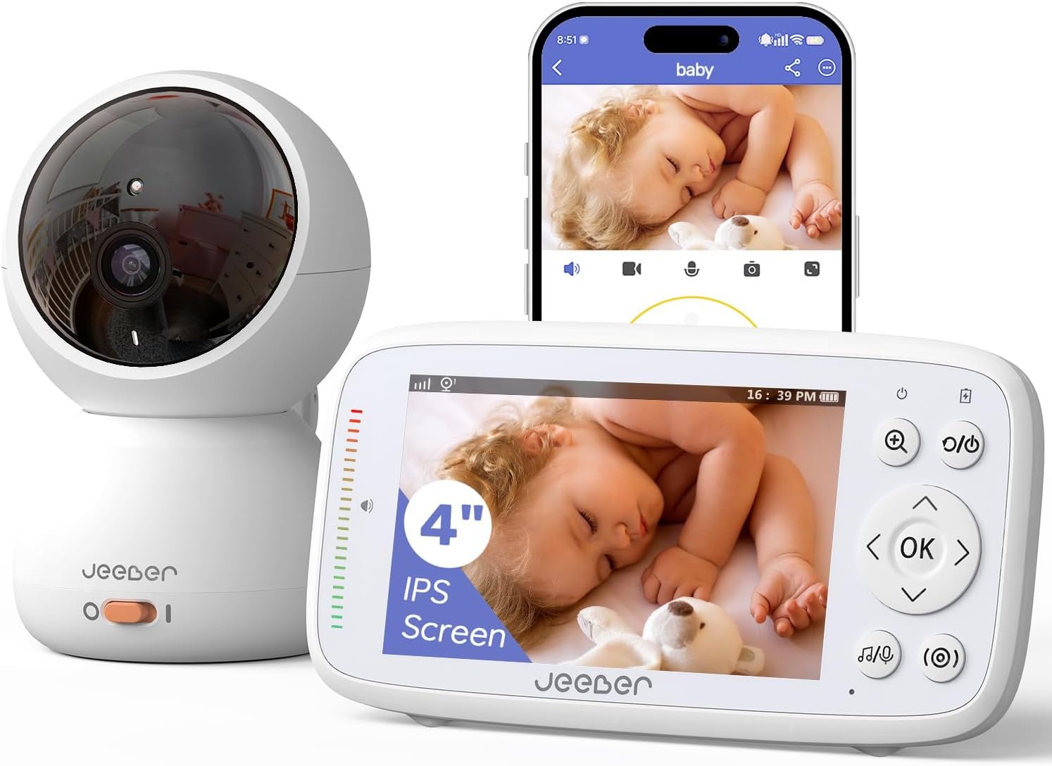 1080P WiFi Baby Monitor With Camera And Audio,4″ Screen,PTZ 360°,2.4GHz