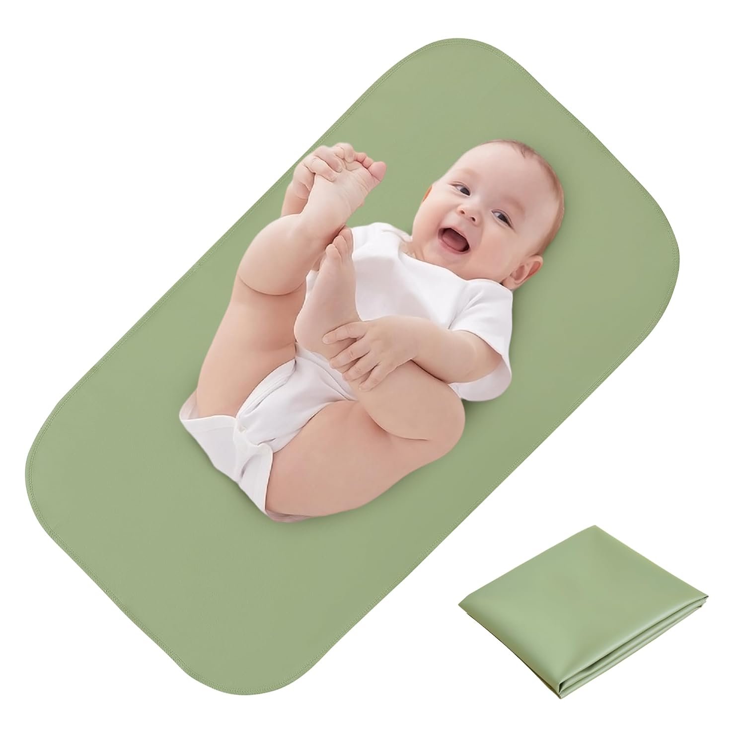 Elantrip Changing Pad for Bed – Leather Changing Pad for Baby, Portable Baby Changing Mat Travel, Compact Diaper Change Mat, Fits Diaper Bag Green