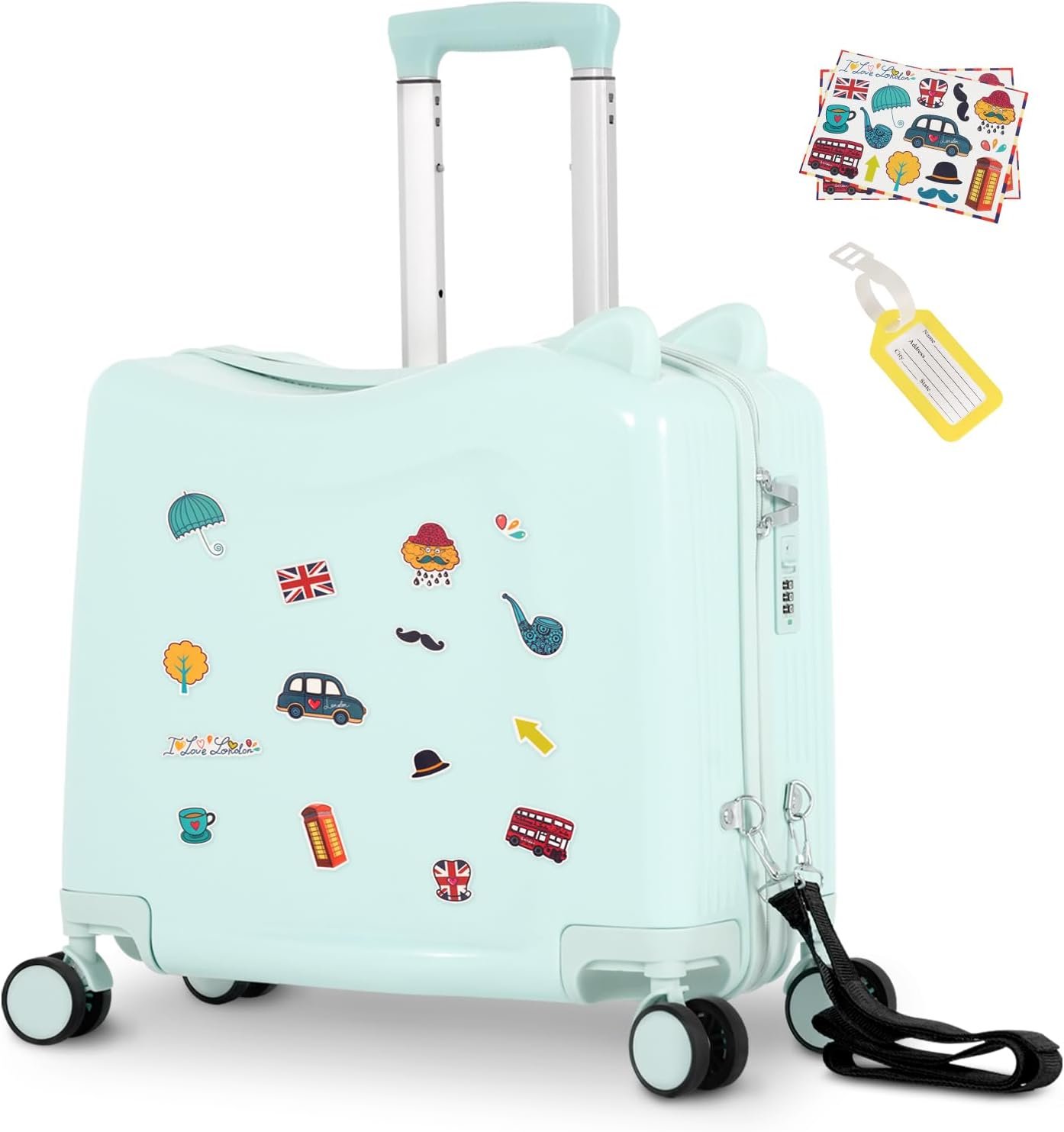 20″ Kids Ride-On Suitcase with Rope, Carry-On Luggage with TSA Lock