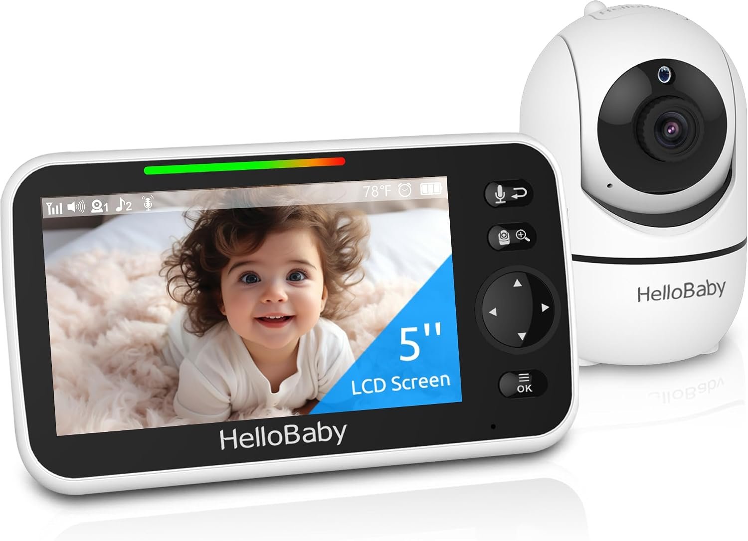 HelloBaby No WiFi Baby Monitor Camera and Audio HB6550, 5″ Video Screen