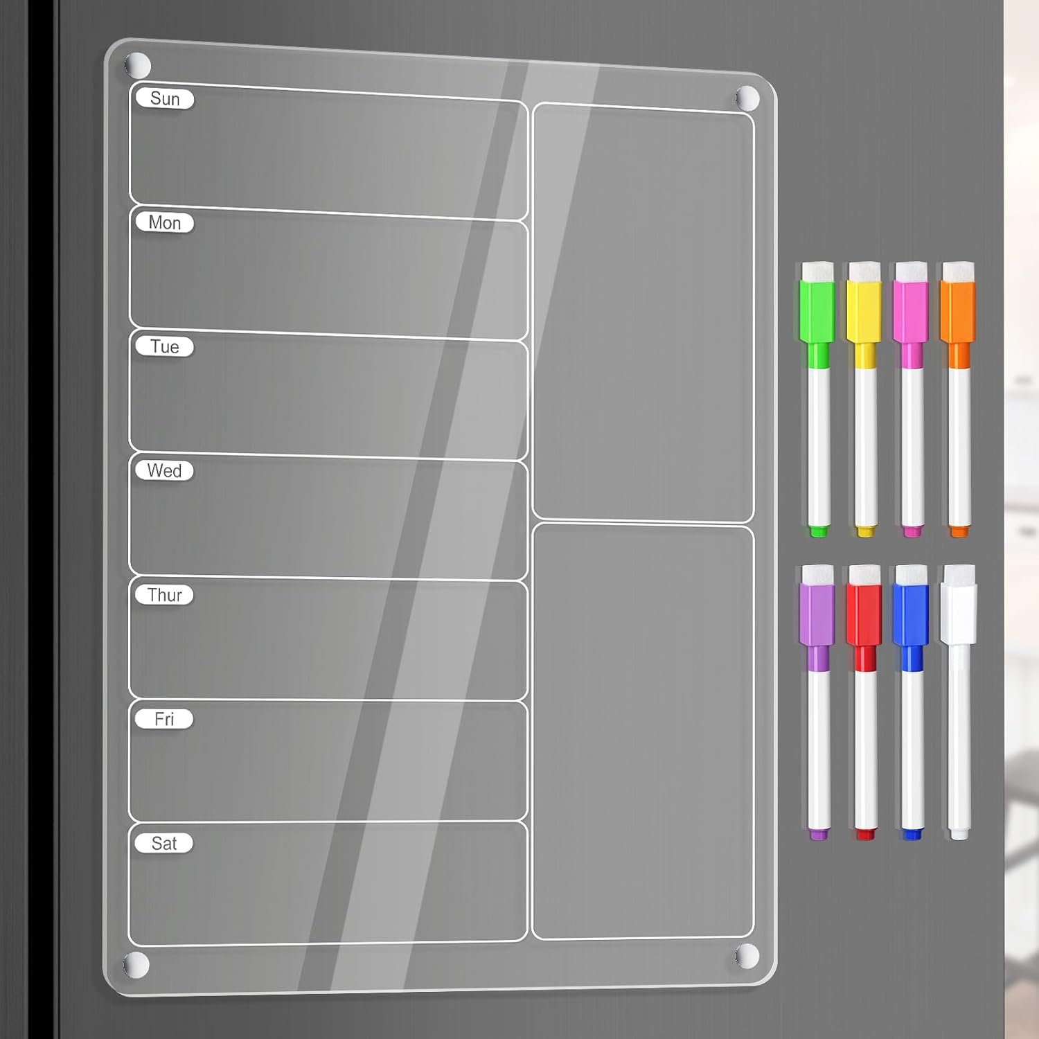 Acrylic Meal Planner Weekly Calendar Menu Board for Kitchen, w/ 8 Markers