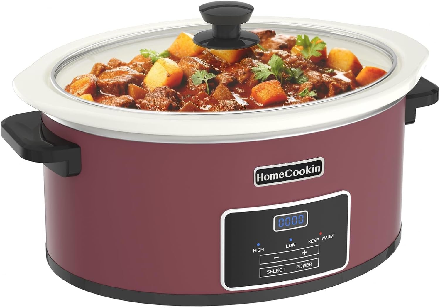 7 Quarts Programmable Slow Cooker with Timer Keep Warm – Small Kitchen Appliance for Family Dinners – Serves 6+ People (Red Shell + White Ceramic Liner)