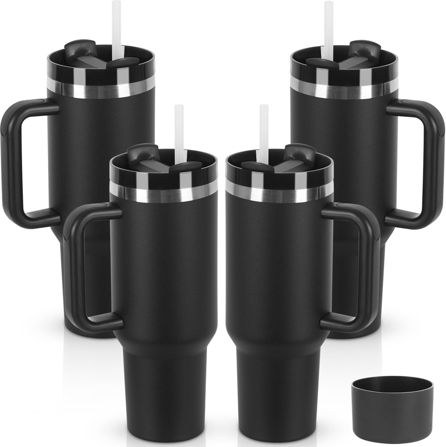 4 Pack 40 oz Tumblers Bulk with Handle and Straw Lid, Black