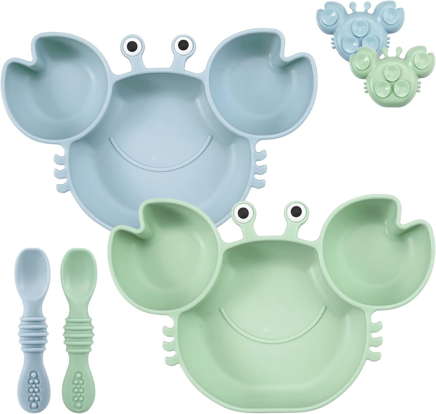 PandaEar 2 Pack Silicone Suction Plate for Baby, Divided Toddler Food Plate