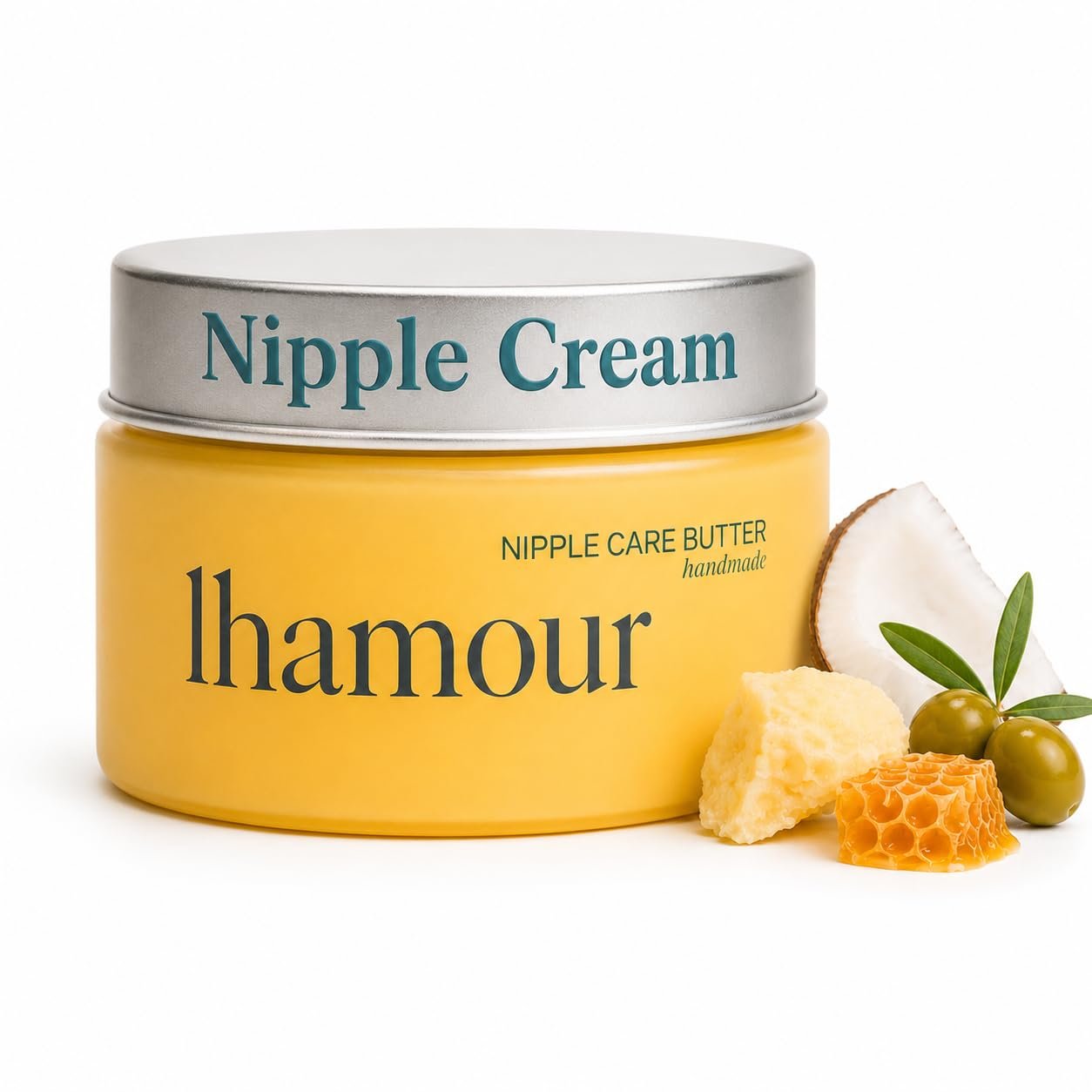 Lhamour Organic Nipple Cream Breastfeeding – Lanolin Free Natural Nipple Butter with Coconut & Olive Oil, Beef Tallow, Beeswax, Soothing Nipple Balm for Sore Cracked Nipples, Baby Safe Unscented,1 oz