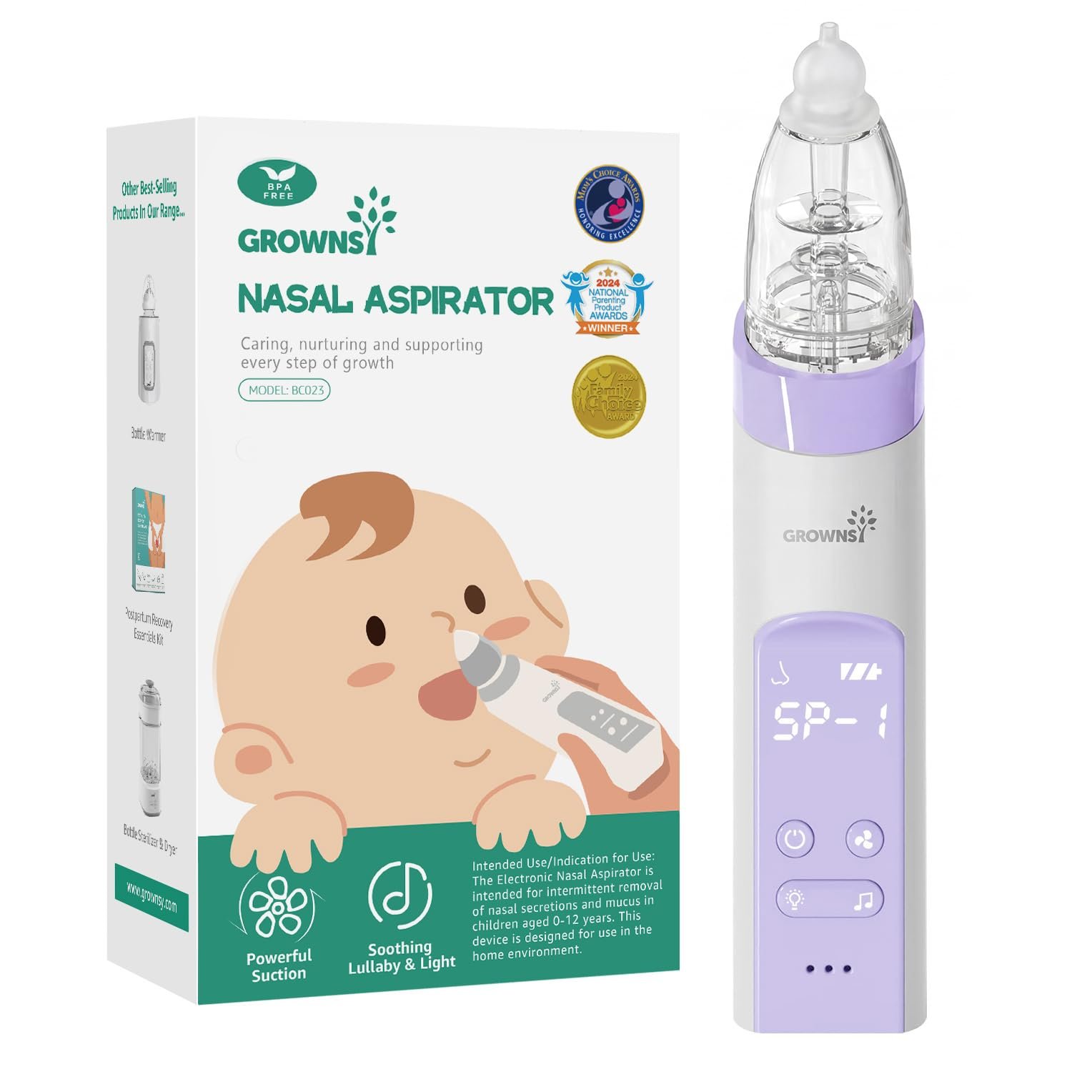 GROWNSY Electric Baby Nasal Aspirator, Auto Nose Cleaner,3 Suctions, Purple