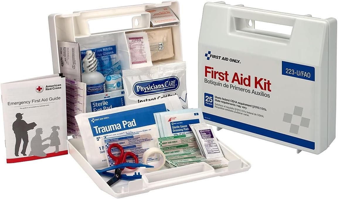 First Aid Only 223-U OSHA-Compliant First Aid Kit, All-Purpose 25-Person Emergency First Aid Kit for Business, Worksite, Home, and Vehicle, 106 Pieces