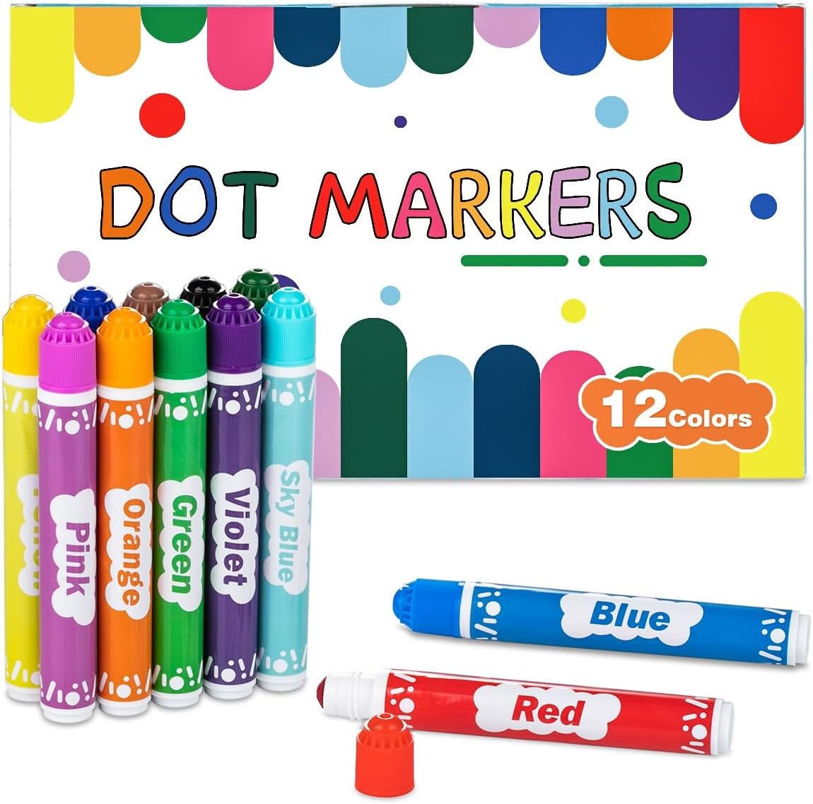 DOSEWART Dot Markers for Kids 12-Color Bingo Daubers Washable Bingo Markers