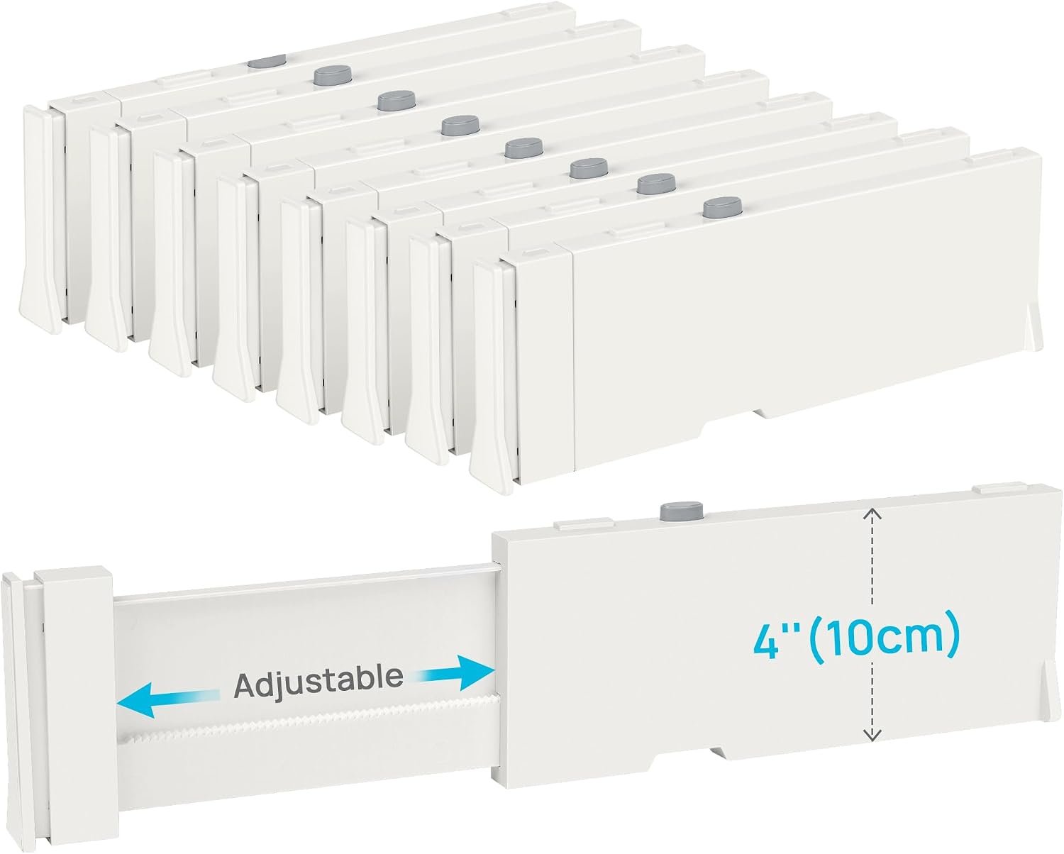 Vtopmart Drawer Dividers for Clothes 8 Pack, Adjustable 4″ High Expandable from 11.3″-17″ Dresser Drawer Organizer, Plastic Drawers Separators for Dresser, Baby Clothes, Kitchen and Office Storage