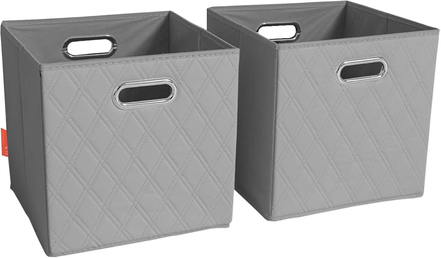 FH Group JIAessentials 13″ Faux Leather Foldable Storage Cube Bins Set of 2 – Gray Diamond Patterned Organizers with Handles for Closet & Shelves