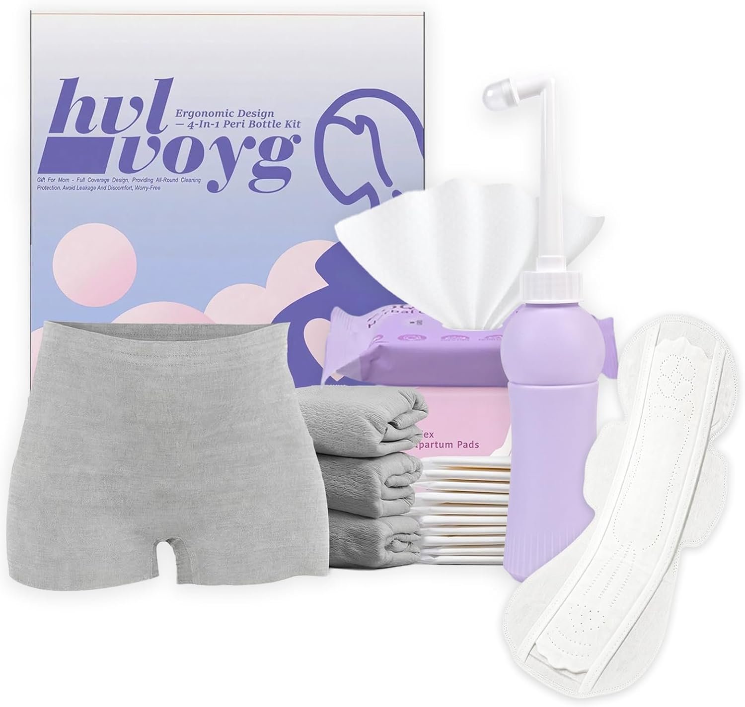 Postpartum Essentials Recovery Kit for New Moms, 16 Pcs Perineal Care Set with Peri Bottle, Disposable Underwear, Postpartum Pads & Cooling Pad Liners, Hospital Bag Essentials