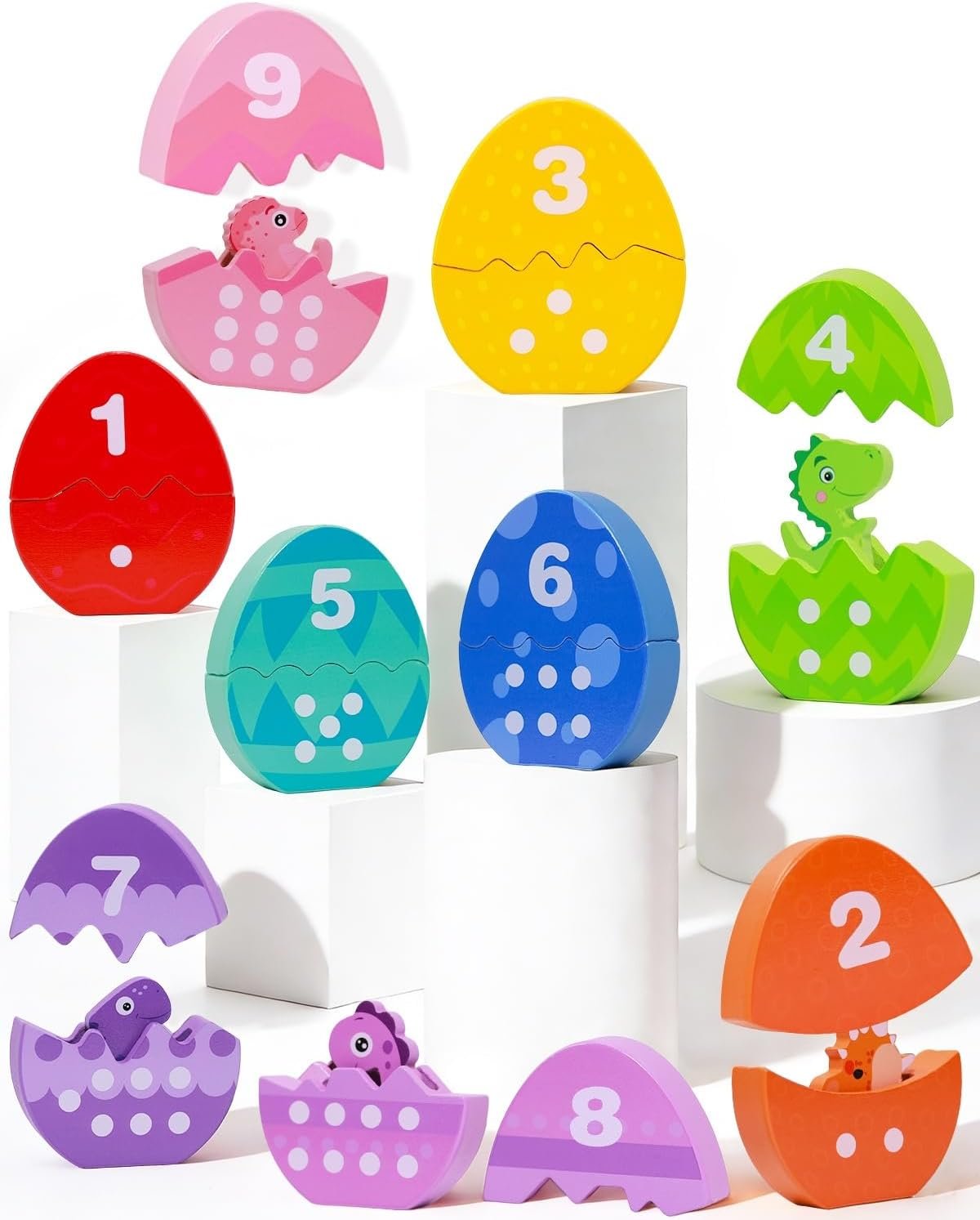 Montessori Learning Toys for Toddlers, Wooden Number Counting Dinosaur Toys