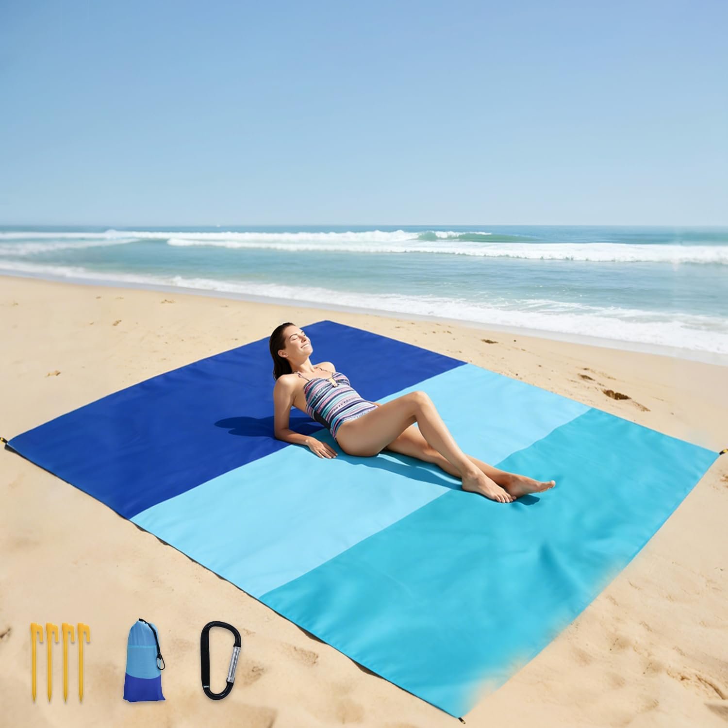 Beach Blanket Sandproof Waterproof 79”×83”Extra Large Beach Mat, Lightweight Portable Quick Dry Sand Free Mat Beach Essentials for Camping Picnic Travel Hiking