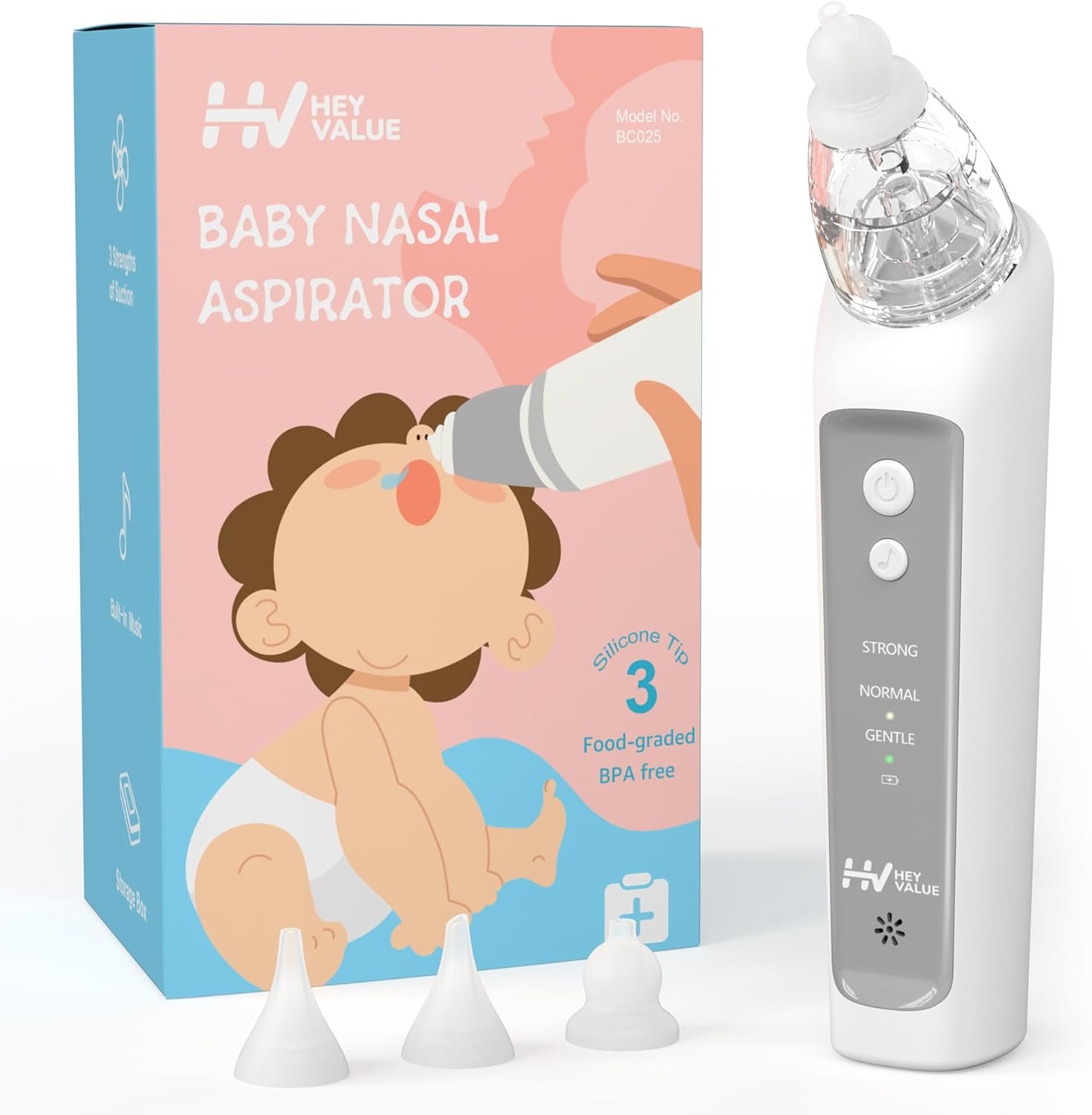 HEYVALUE Electric Baby Nasal Aspirator & Nose Sucker with 3 Silicone Tips