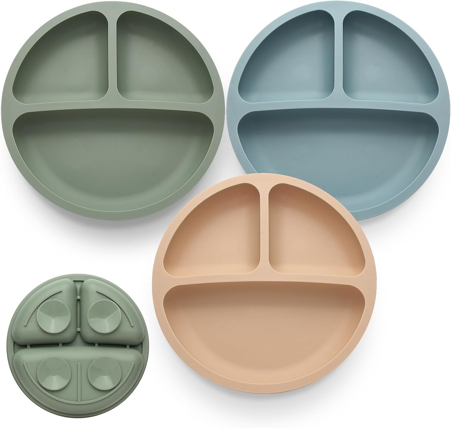 Eascrozn Toddler Plates 3 Pack, Divided Suction Plates for Baby
