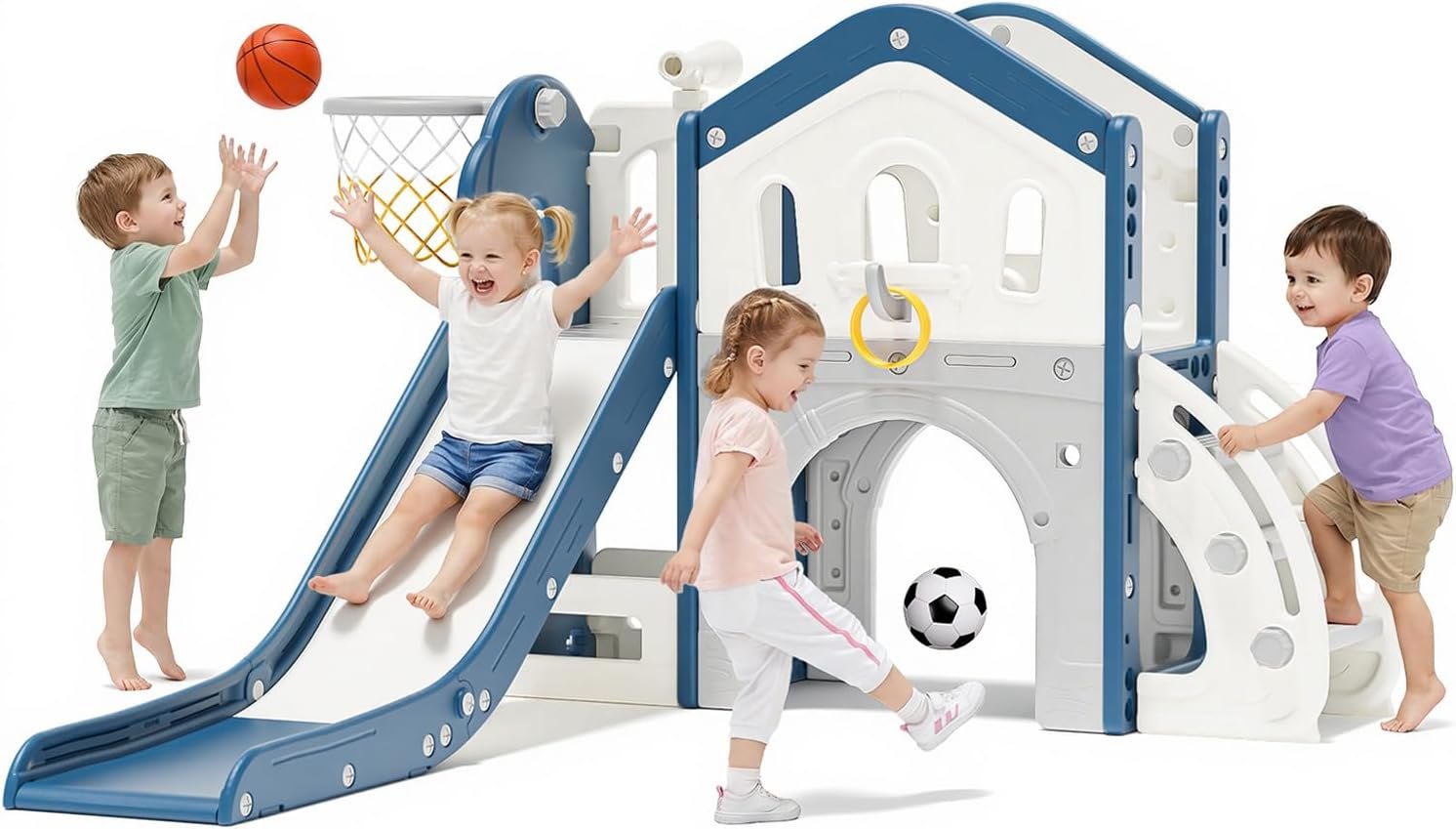 BIERUM 9 in 1 Toddler Slide for Toddlers 1-3 Outdoor Indoor Playset Blue